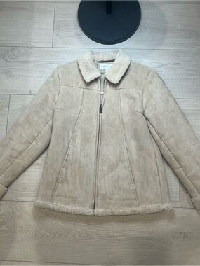 Jones New York Faux Suade Jacket With Sherpa Accents Women’s Size Medium